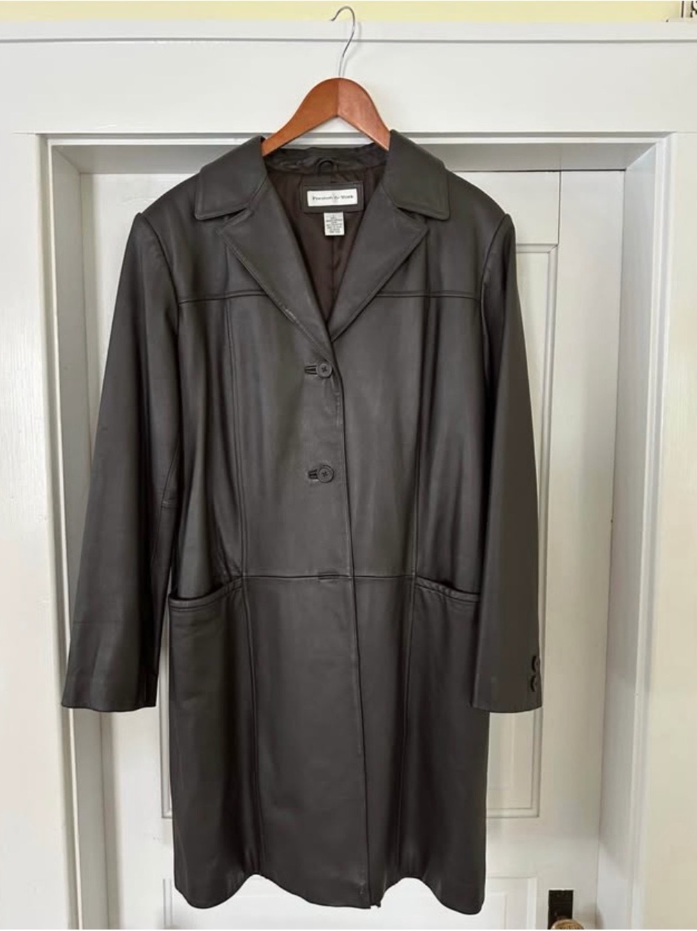 Preston & York Dark Brown Leather Single-Breasted Coat